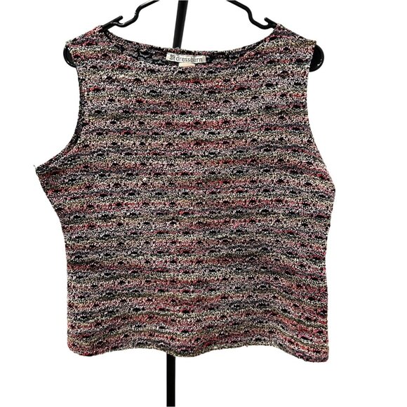 Dressbarn Multicolor Red Black Gray Tweed Sleeveless Top - Picture 1 of 7